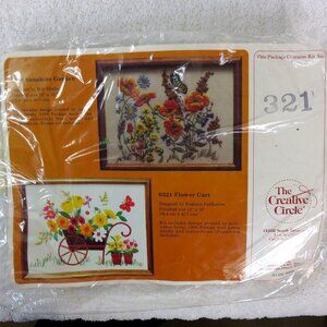 The Creative Circle 0321 Flower Cart Embroidery Kit 12" X 16" New Deadstock
